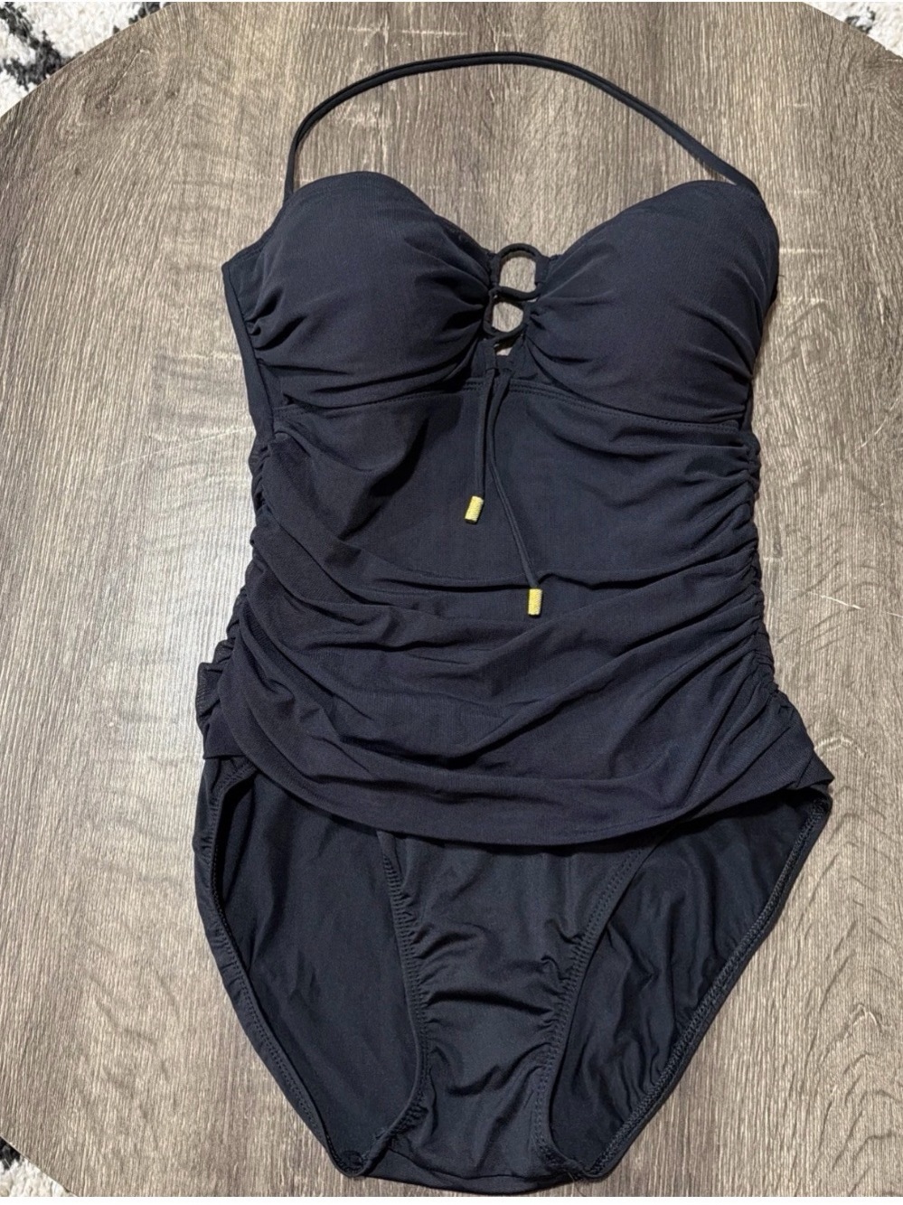Lauren Ralph Lauren Swimsuit Womens 8 Black One Piece Ruched Bandeau Halter